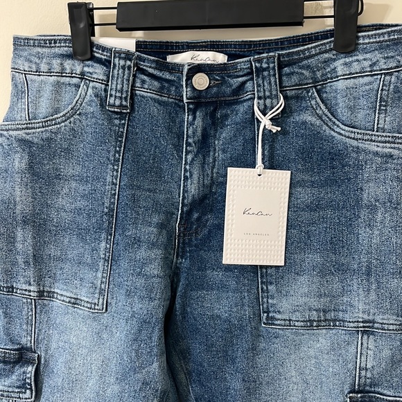 NWT Kancan Avery Straight Leg High Rise Cargo Jeans Dark Wash Size 29 - Picture 7 of 12